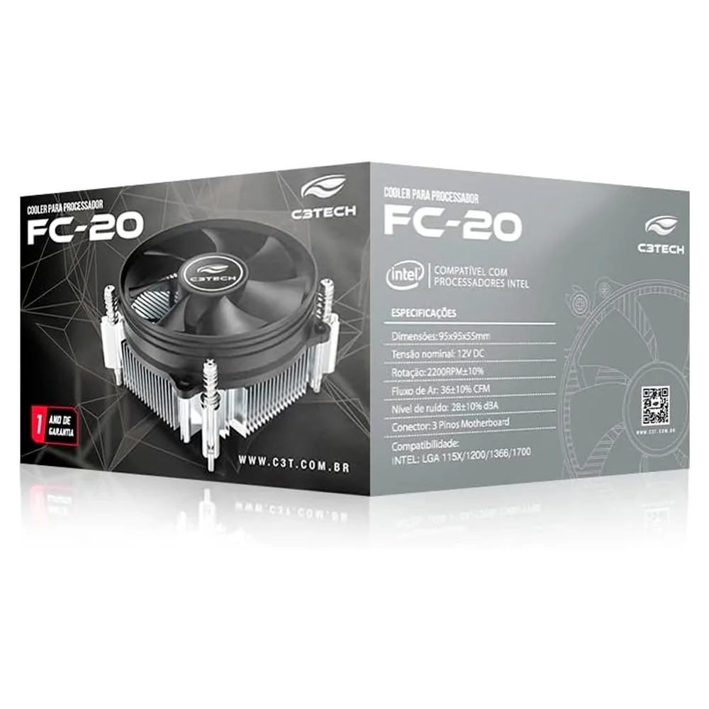 Imagem 5 de 5 do produto Cooler C3tech Para Processador Intel 115x/1200/1366 Gaming Fc-20bk