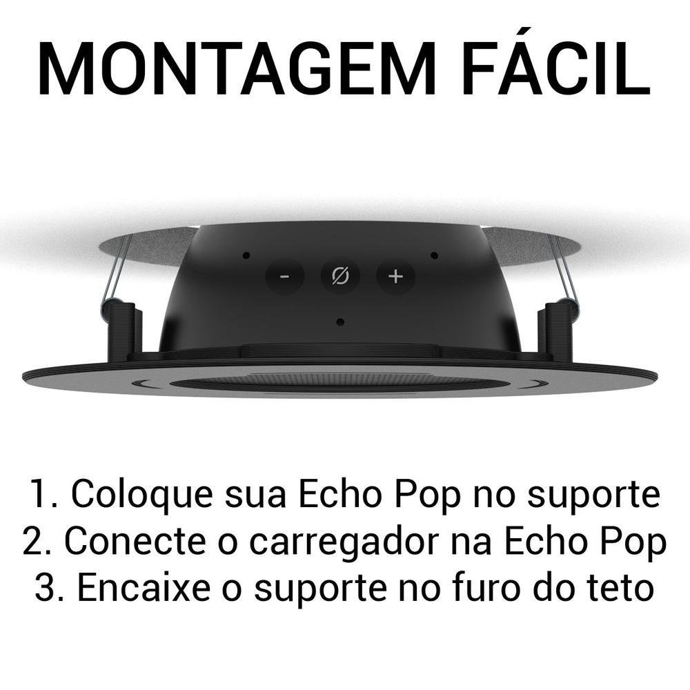 Imagem 2 de 5 do produto Suporte De Embutir No Teto Gesso Redondo Para Alexa Echo Pop Branco