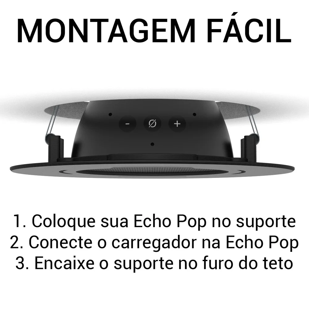 Imagem 4 de 5 do produto Suporte De Embutir No Teto Gesso Redondo Para Alexa Echo Pop Preto.