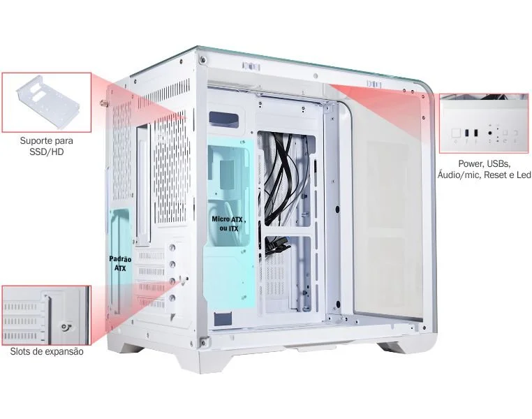 Gabinete Gamer K-mex Aquario Cg-w8ki Cyberpunk White Com Topo De Vidro E Display Digital Gabinete Gamer K-mex Aquario Cg-w8ki Cyberpunk White Com Topo De Vidro E Display Digital