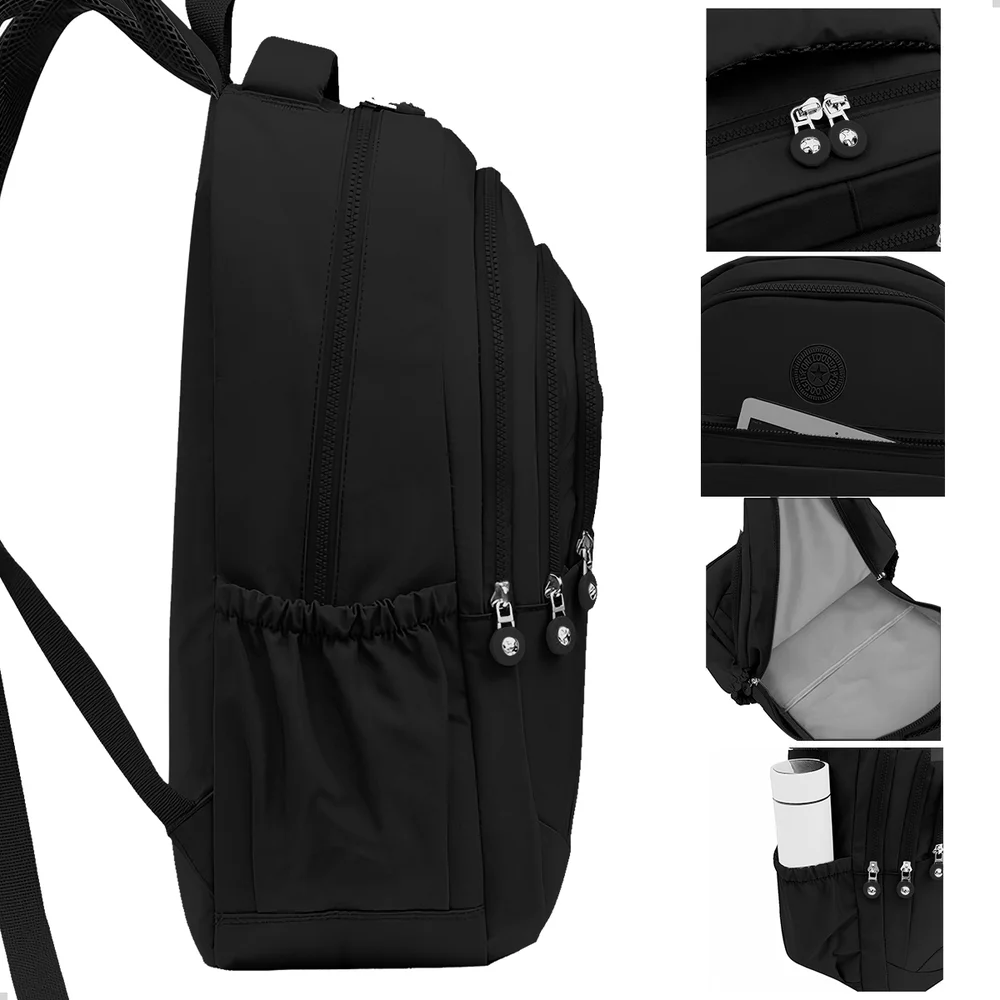 Imagem 3 de 5 do produto Mochila Feminina Escolar Casual Dia A Dia Bolsa Grande Espaço Notebook Faculdade Cor Preto