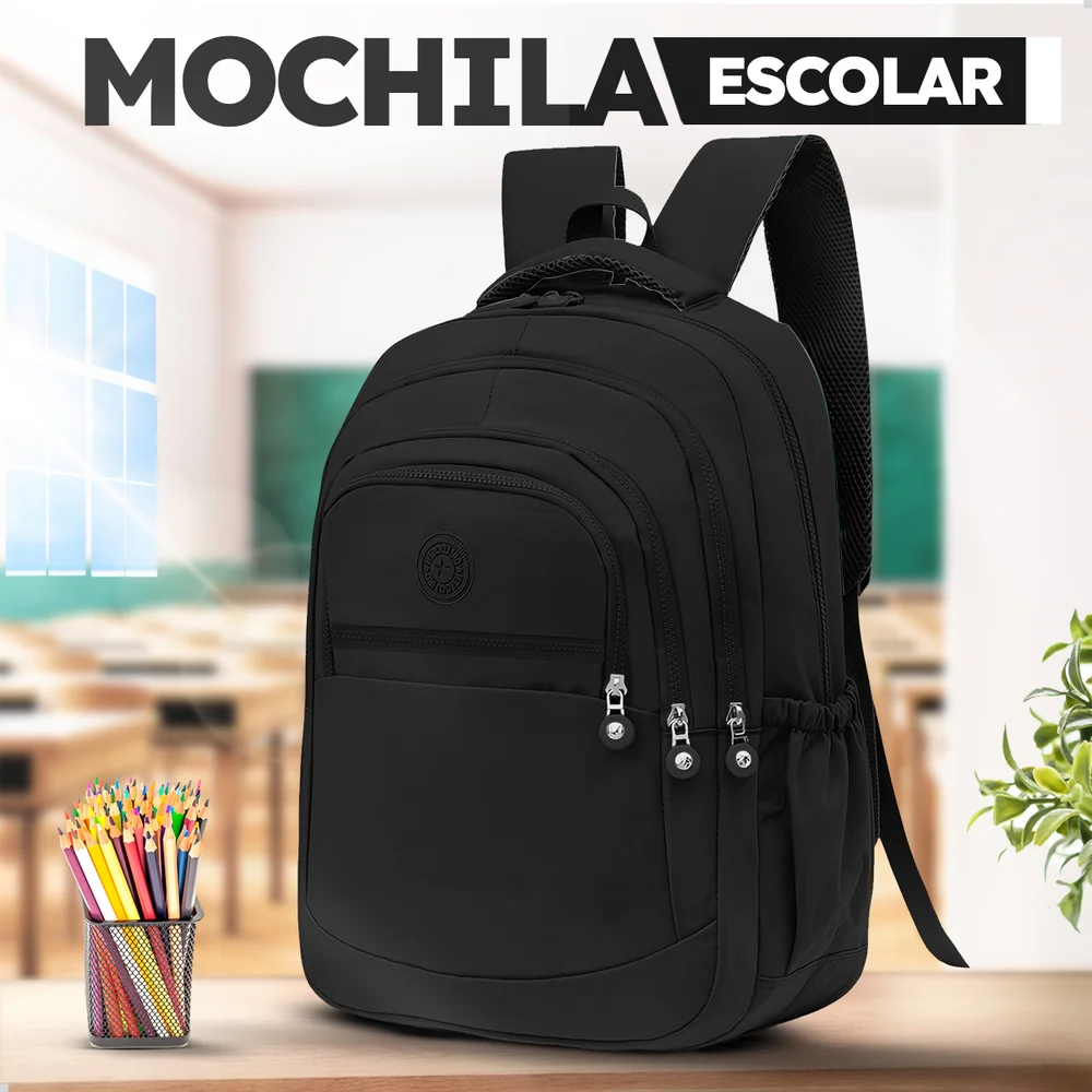 Imagem 4 de 5 do produto Mochila Feminina Escolar Casual Dia A Dia Bolsa Grande Espaço Notebook Faculdade Cor Preto