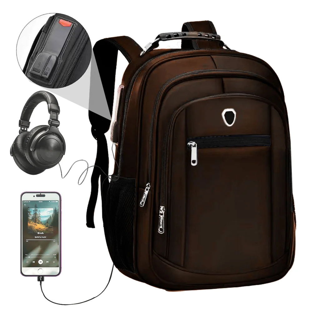 Imagem 4 de 5 do produto Mochila Escolar Pequena Masculina Feminina Garrafa Trabalho Espaço Notebook Faculdade Cor Marrom