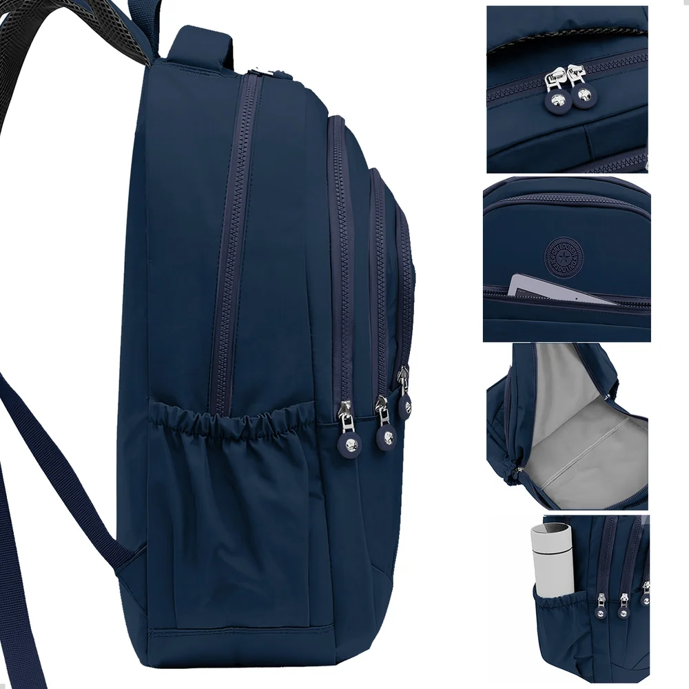 Imagem 2 de 5 do produto Mochila Feminina Escolar Casual Dia A Dia Bolsa Grande Espaço Notebook Faculdade Cor Azul Marinho