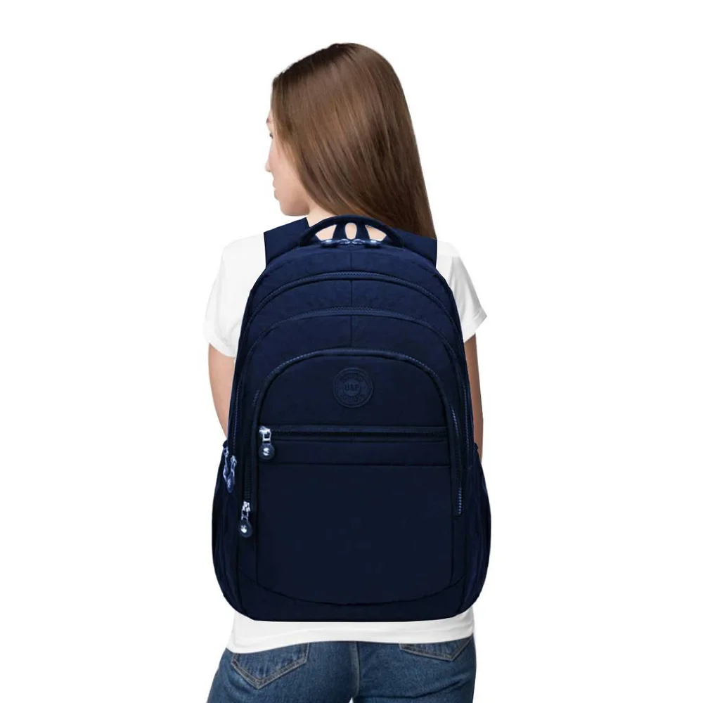 Imagem 4 de 5 do produto Mochila Feminina Escolar Casual Dia A Dia Bolsa Grande Espaço Notebook Faculdade Cor Azul Marinho