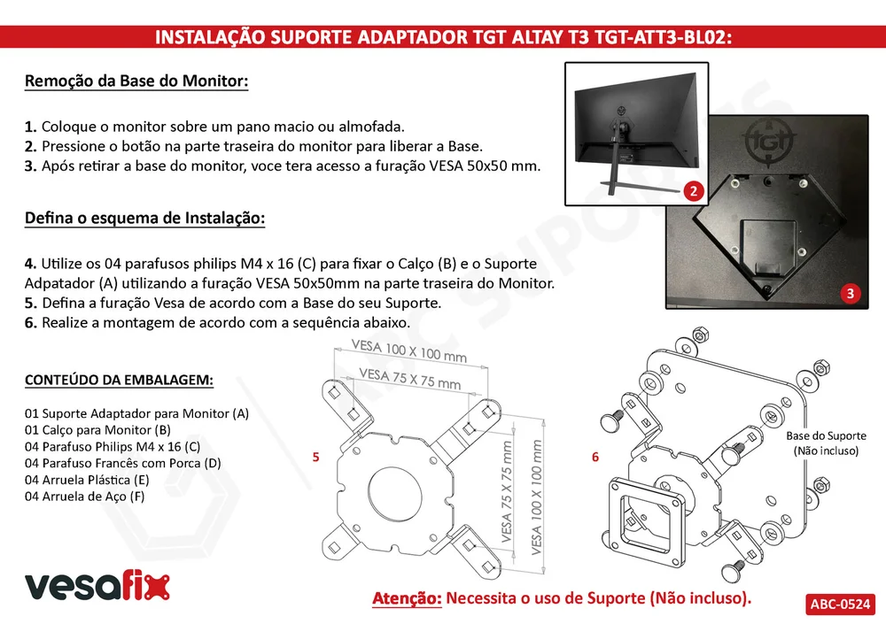 Imagem 3 de 5 do produto Suporte Adaptador Para Monitor Gamer - Tgt Altay T3 Tgt-att3-bl02 Krom Kertz Nxkromkertz24.
