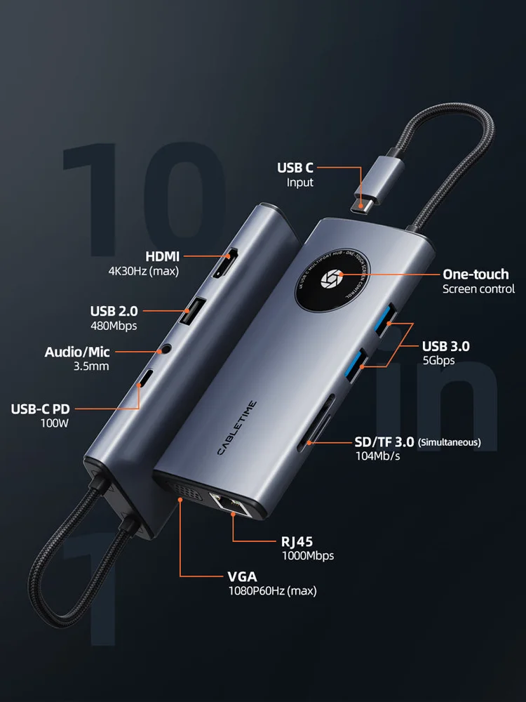 Imagem 3 de 3 do produto Adaptador Cabletime Usb-c - 8 Em 1