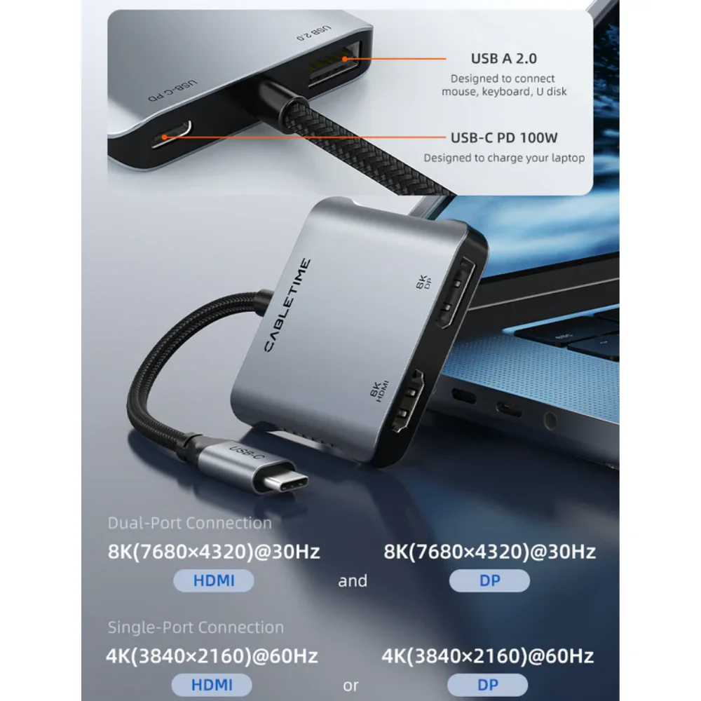 Imagem 3 de 5 do produto Adaptador Cabletime Displayport - 4 Em 1.