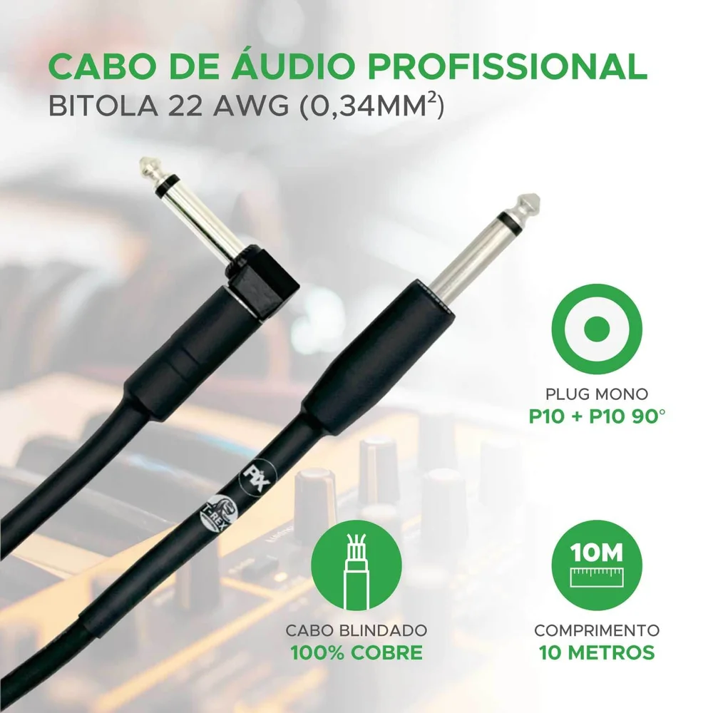 Imagem 2 de 5 do produto Cabo P10 + P10 90° Mono 100% Cobre P/ Instrumentos 10 Metros