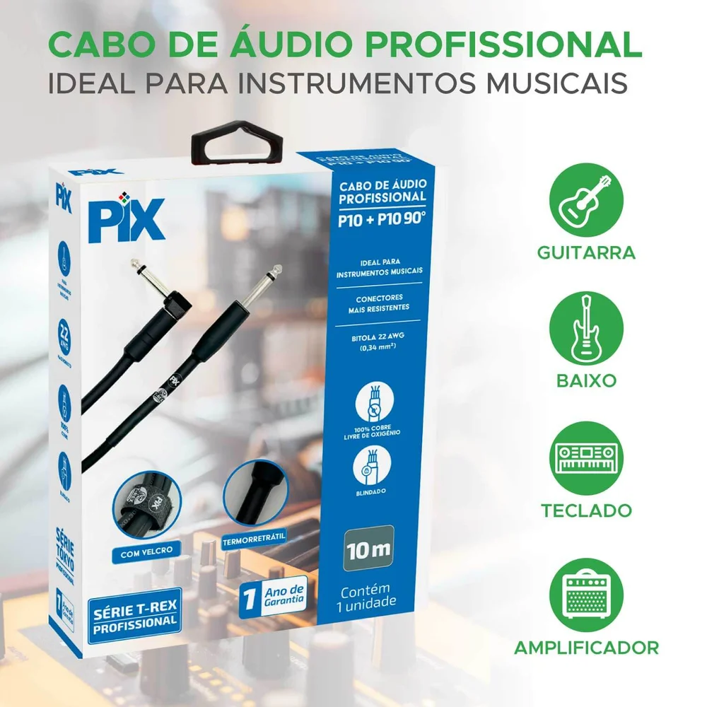 Imagem 5 de 5 do produto Cabo P10 + P10 90° Mono 100% Cobre P/ Instrumentos 10 Metros