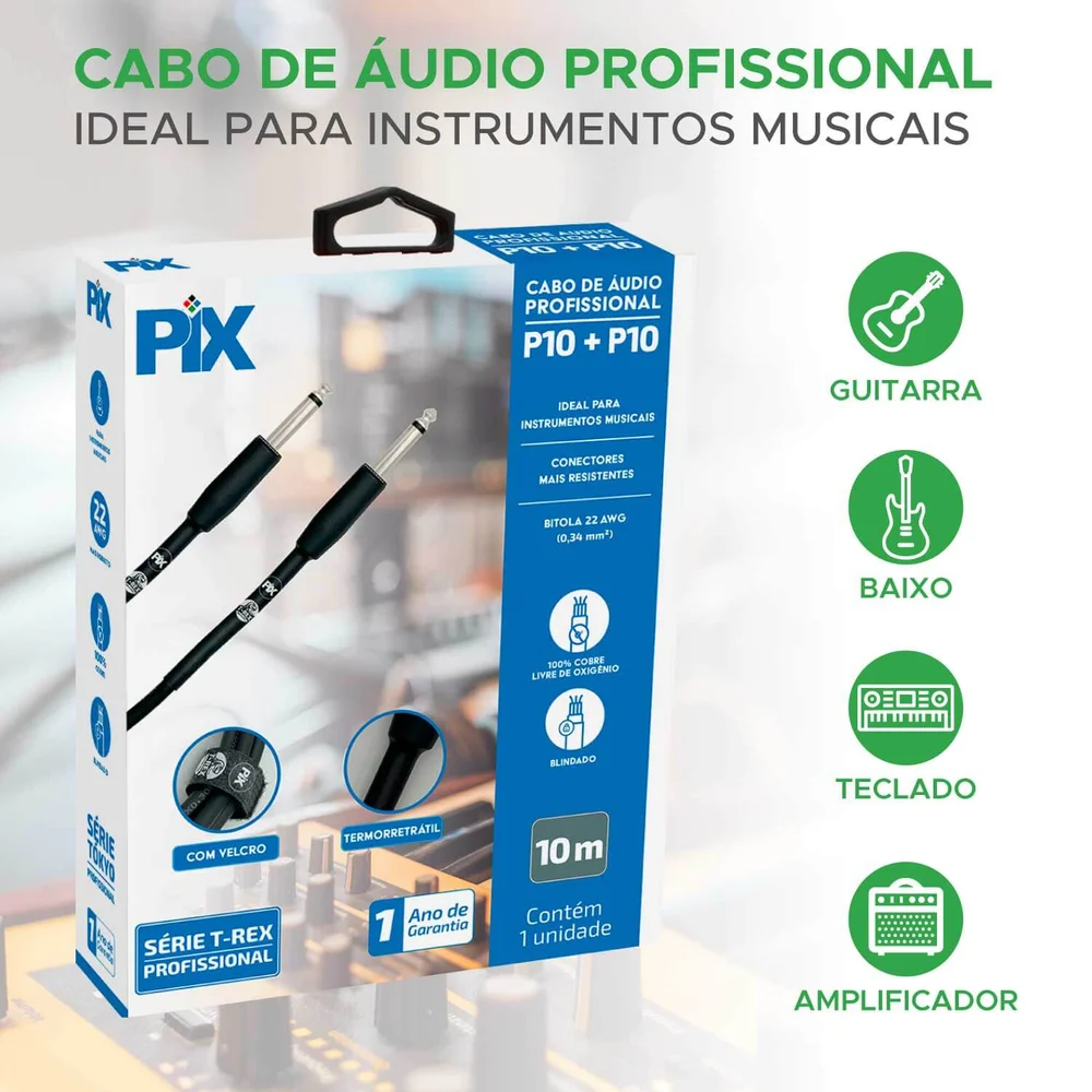 Imagem 3 de 5 do produto Cabo P10 P10 Mono 100% Cobre Para Instrumentos - 10 Metros
