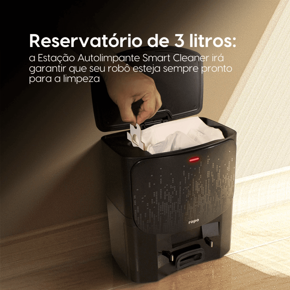 Imagem 2 de 5 do produto Robô Aspirador Ropo Smart Pet + Estação Autolimpante 3 Em 1 Google, Alexa, Controle Por App Preto - 127v