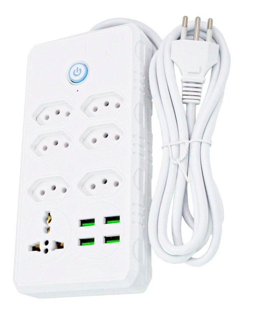 Filtro De Linha Regua Extensão Com 4 Tomadas 4 Usb Com Controle De Liga E Desligal Cabo 2m 110-220