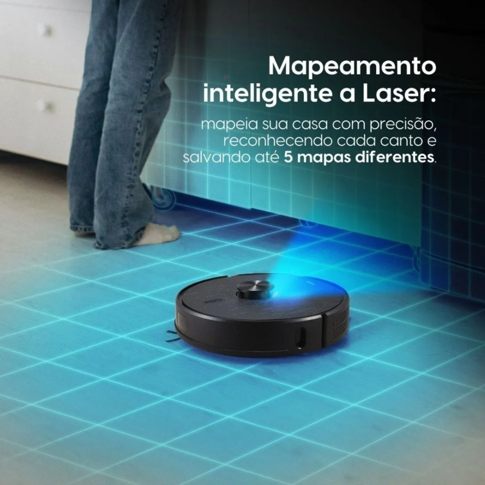 Imagem 3 de 4 do produto Robo Aspirador Ropo Smart Laser Navegação A Laser, App, Google Asistent, Alexa, Varre Aspira E Passa Pano, Preto, Bivolt