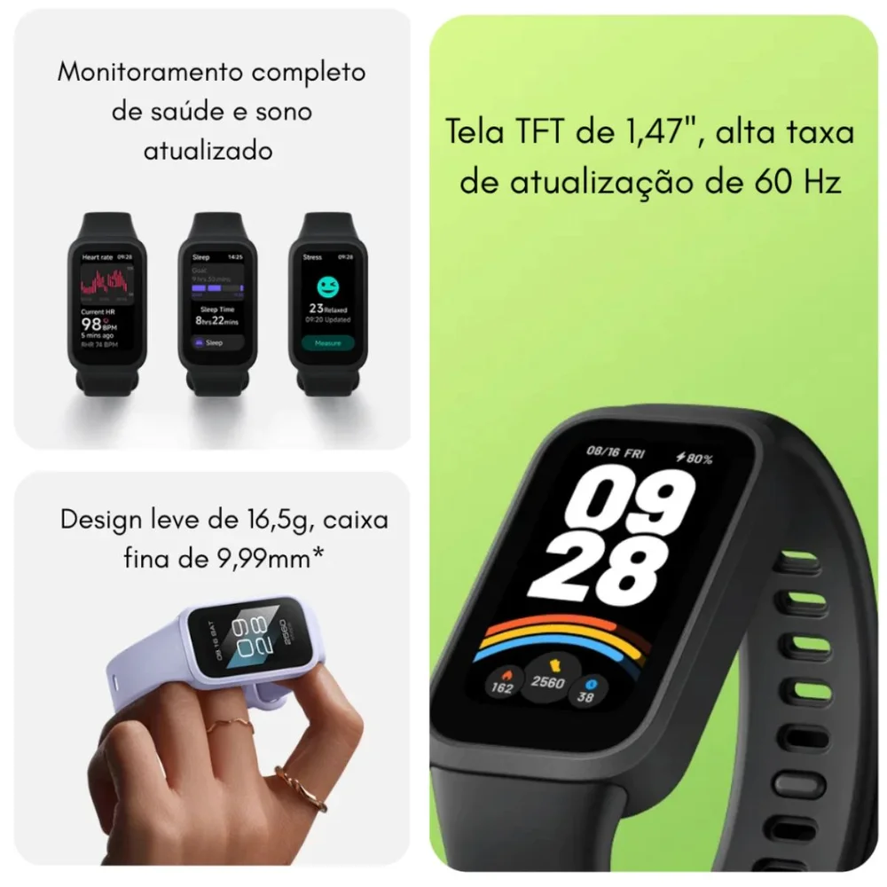 Xiaomi Smartwatch Smart Band 9 Active Global 1.47 Tela 60Hz 18 Dias Bateria 5ATM Resistente à Água Fitness Xiaomi Smartwatch Smart Band 9 Active Global 1.47 Tela 60Hz 18 Dias Bateria 5ATM Resistente à Água Fitness