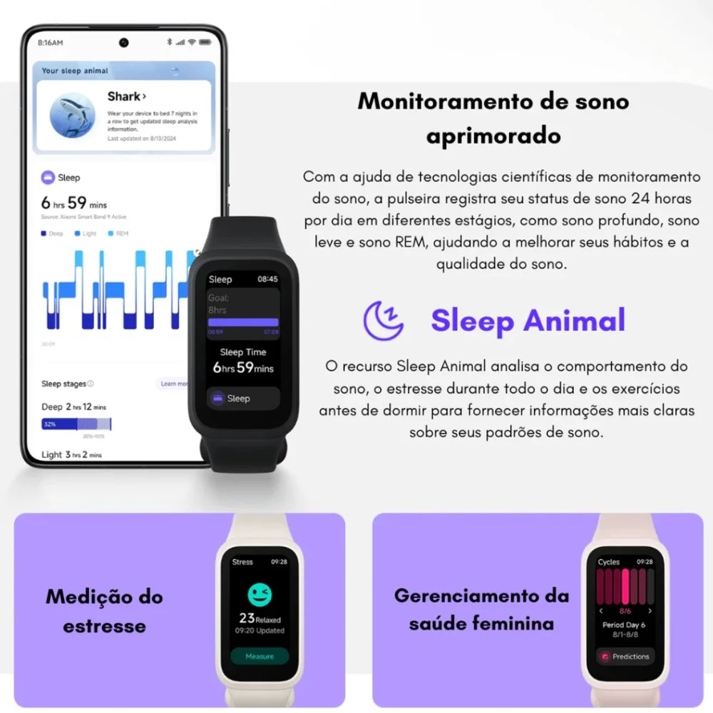 Xiaomi Smartwatch Smart Band 9 Active Global 1.47 Tela 60Hz 18 Dias Bateria 5ATM Resistente à Água Fitness Xiaomi Smartwatch Smart Band 9 Active Global 1.47 Tela 60Hz 18 Dias Bateria 5ATM Resistente à Água Fitness