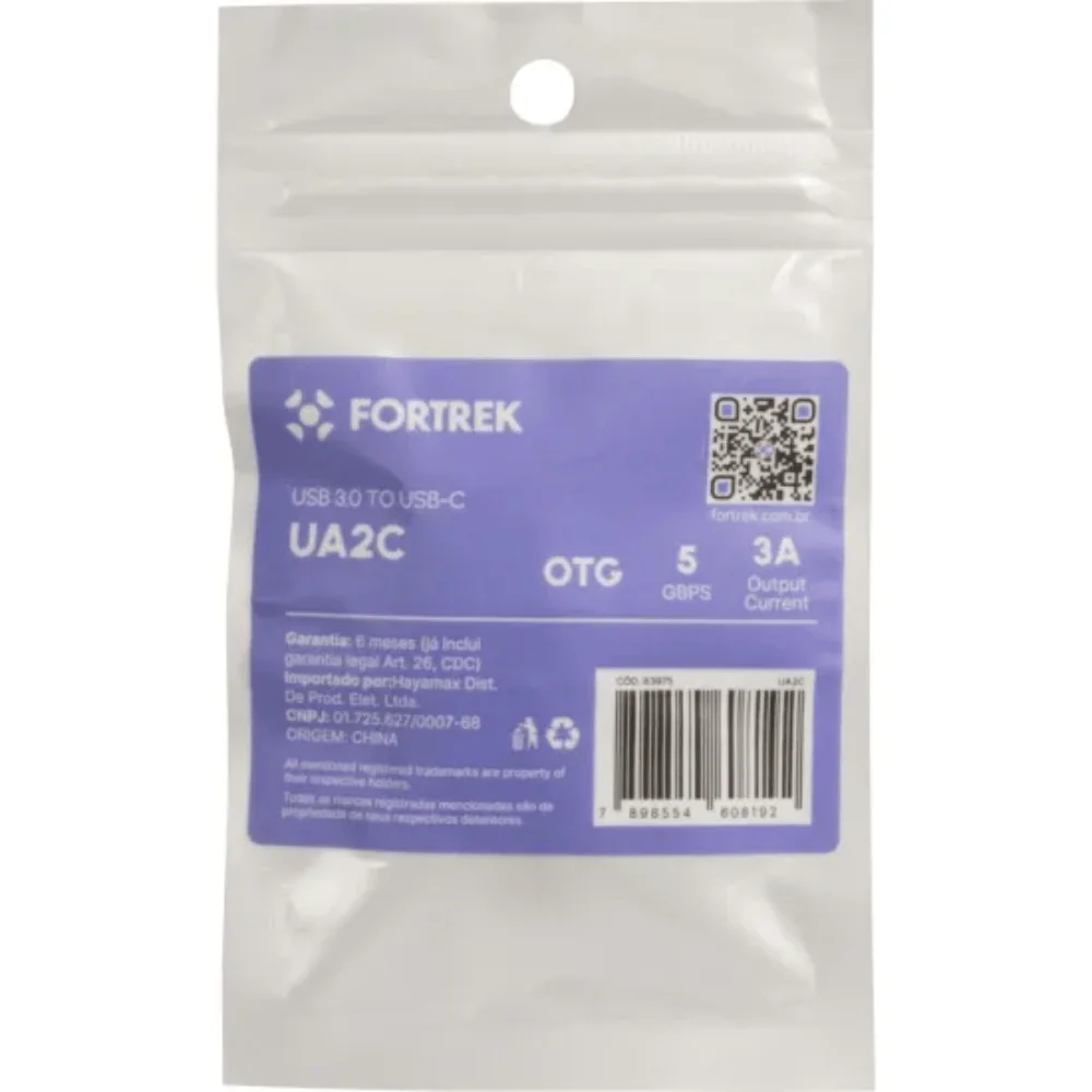 Imagem 3 de 5 do produto Adaptador Fortrek Ua2c Usb-a Para Usb-c 5gbps 3a Preto - Ua2c