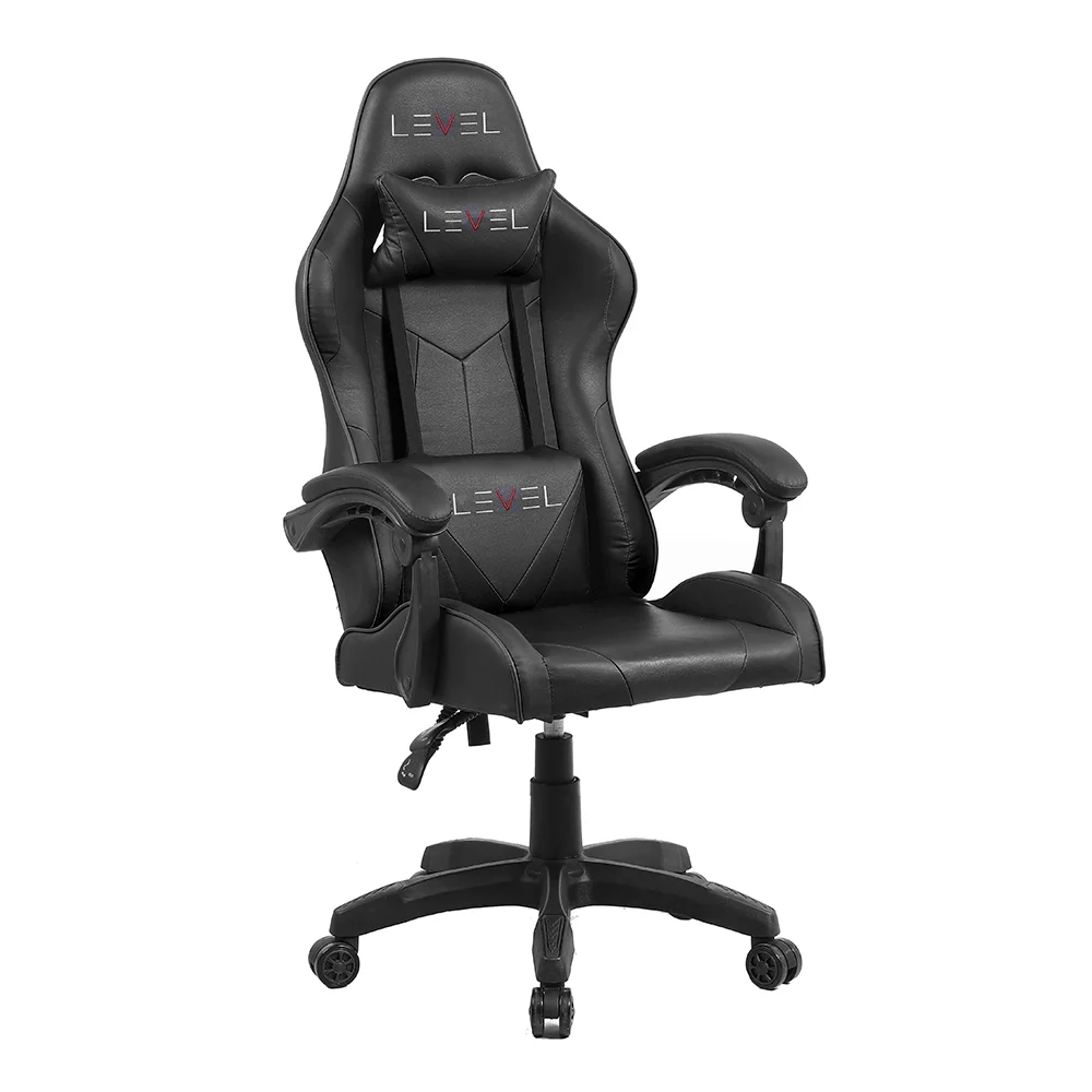 Cadeira Gamer Level, Reclinável, Suporta Até 100kg, Ergonômica, Com Ajuste De Altura, Apoios Lombar E Cervical, Preta - Lv-c01dn