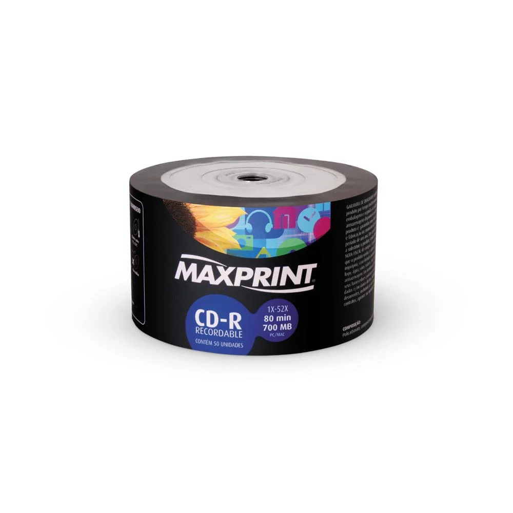 Imagem 1 de 3 do produto Cd-r Gravável Recordable 700mb 80min 1x-52x 50 Un Maxprint
