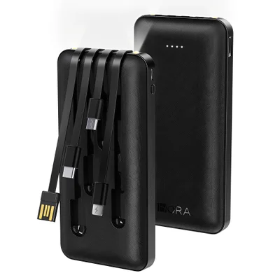 Carregador Portátil 1 Hora Power Bank Com 4 Cabos Preto.