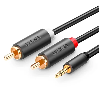 Cabo De Áudio Ugreen 3.5mm Para 2rca Macho 1 Metro Preto