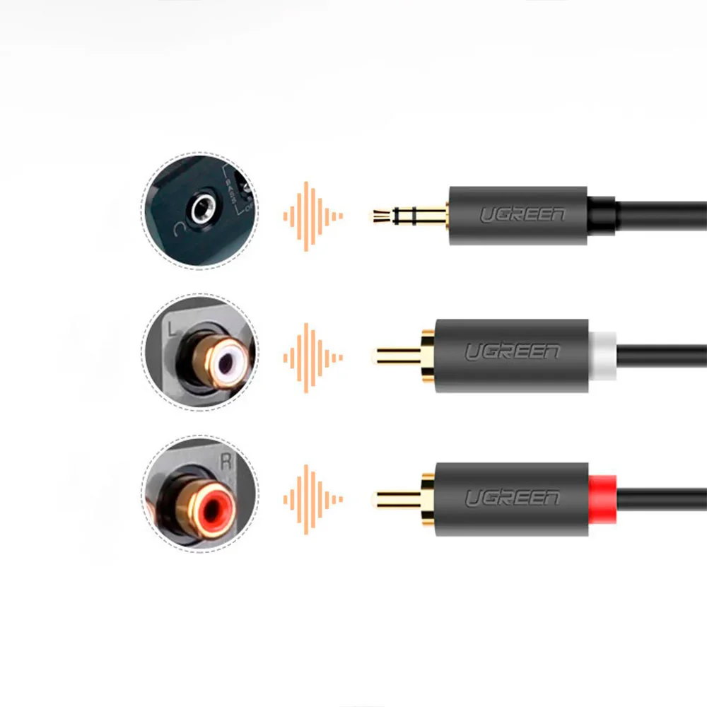 Imagem 5 de 5 do produto Cabo De Áudio Ugreen 3.5mm Para 2rca Macho 1 Metro Preto