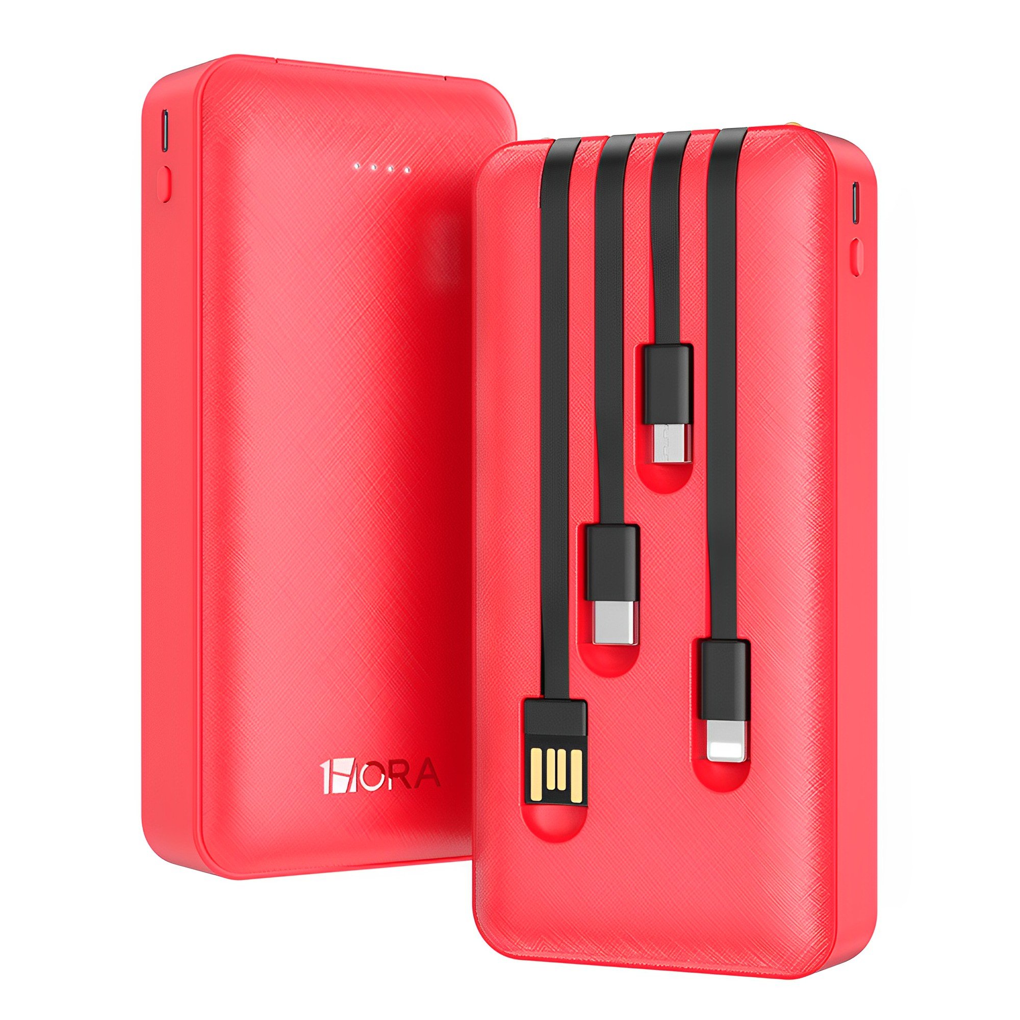 Carregador Portátil 1hora Power Bank Com Cabos Vermelho.