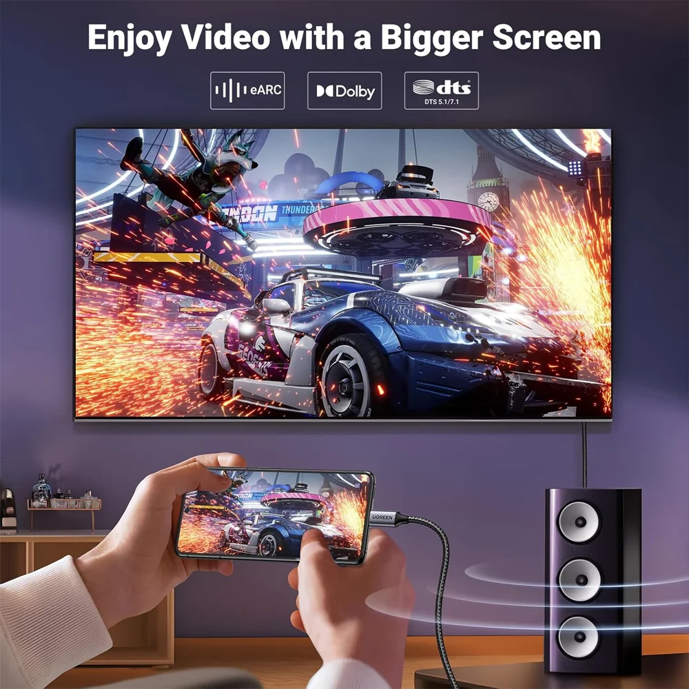Imagem 2 de 5 do produto Cabo De Dados Ugreen Displayport P/usb-c 8k60hz 2m Cinza.