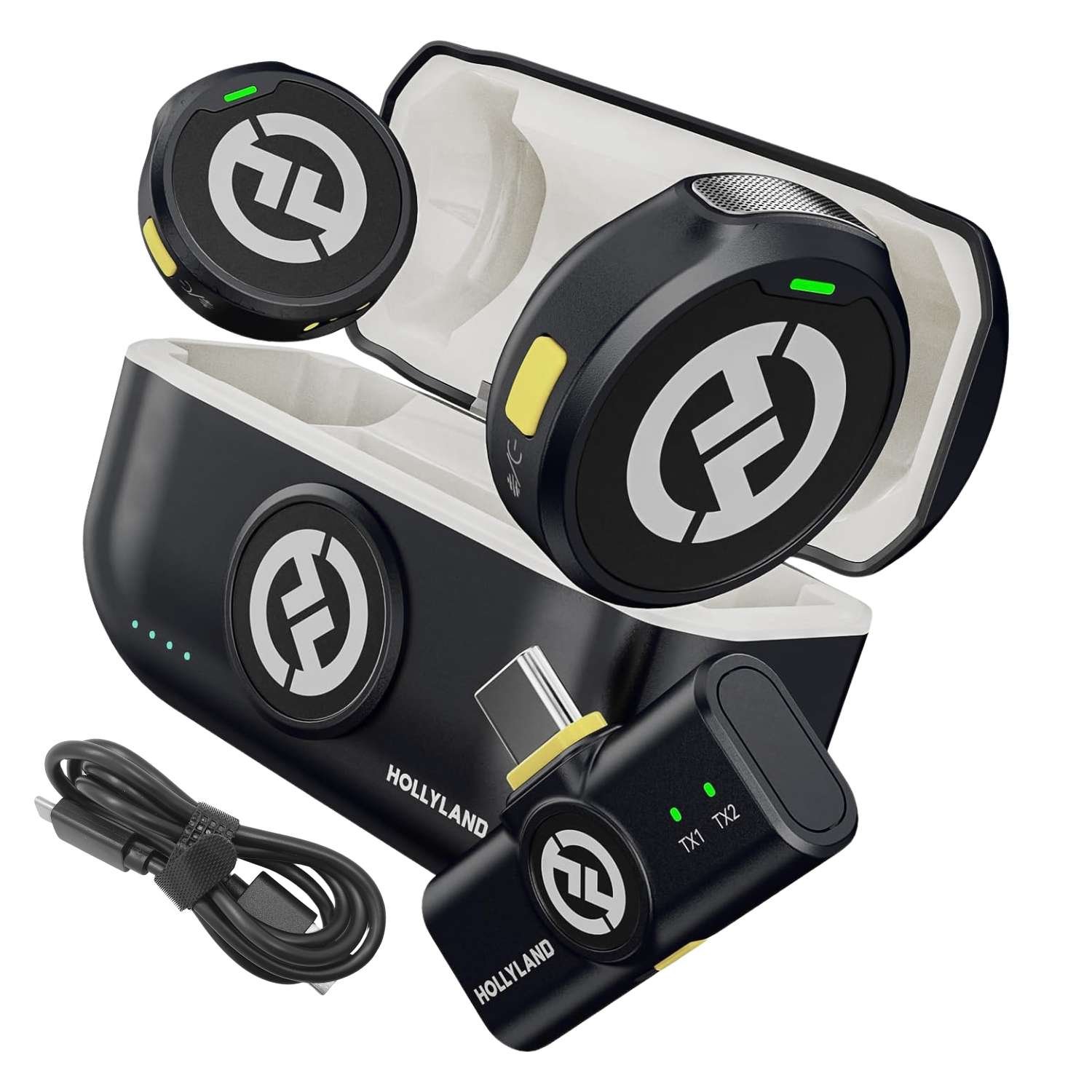 Hollyland Lark M2 Duo USB-C Microfone Lapela Sem Fio Profissional 2TX+1RX 48kHz 85mAh 300m