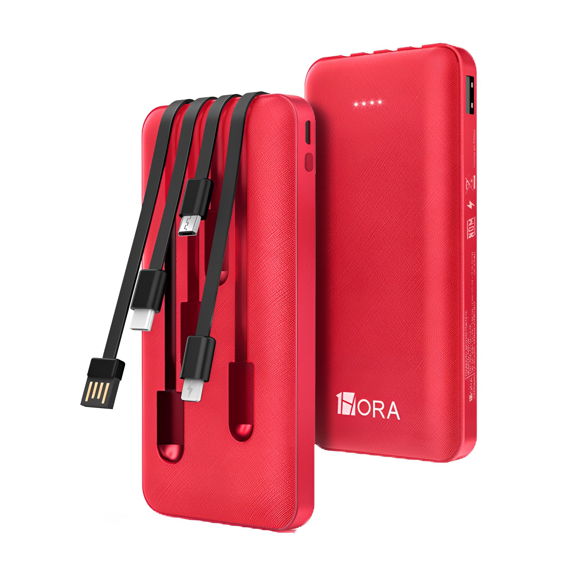 Carregador Portátil 1hora Power Bank Com 4 Cabo Vermelho