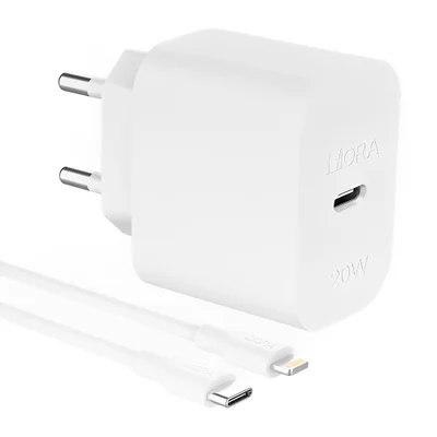 Carregador Usb 1hora Pd20w + Cabo C/lightning 1m Branco.