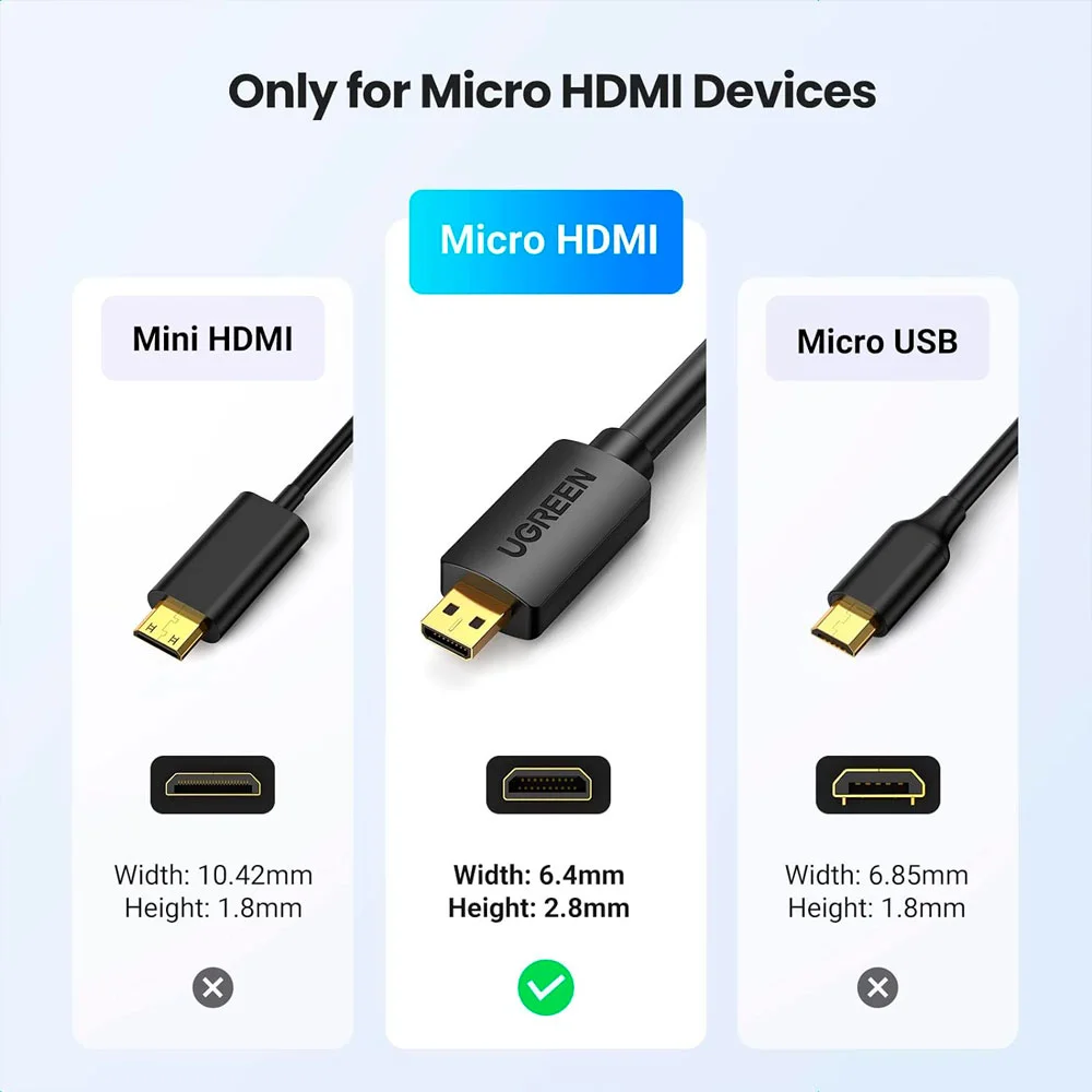 Imagem 2 de 5 do produto Cabo Vídeo Ugreen Micro HDMI P/hdmi 4k/60hz Macho 3m Preto.