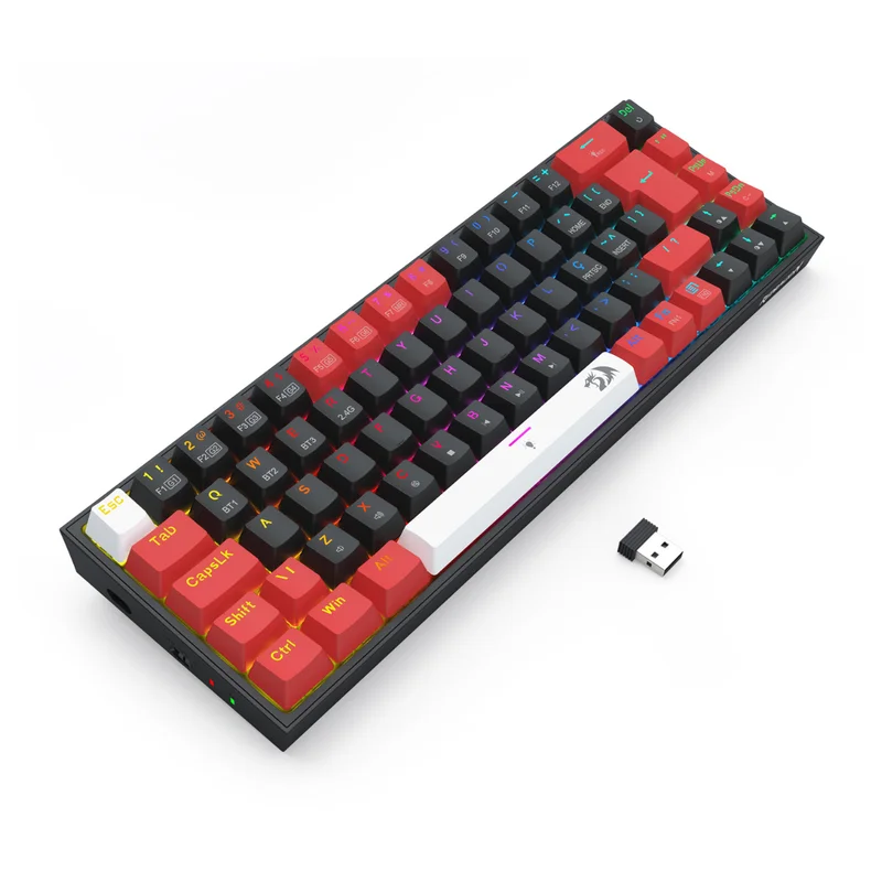 Imagem 3 de 5 do produto Teclado Mecânico Redragon Castor Pro RGB Switch Marrom Sem Fio Preto Vermelho E Branco - K631RGB-pro-brw