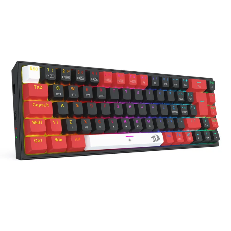 Imagem 4 de 5 do produto Teclado Mecânico Redragon Castor Pro RGB Switch Marrom Sem Fio Preto Vermelho E Branco - K631RGB-pro-brw