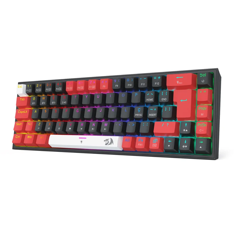 Imagem 5 de 5 do produto Teclado Mecânico Redragon Castor Pro RGB Switch Marrom Sem Fio Preto Vermelho E Branco - K631RGB-pro-brw