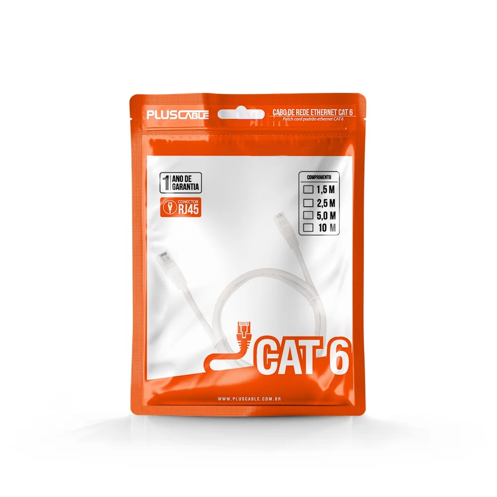 Imagem 4 de 5 do produto Cabo De Rede Cat.6 Pluscable Patch Cord 1,5 Metros Branco - PC-eth6u15wh