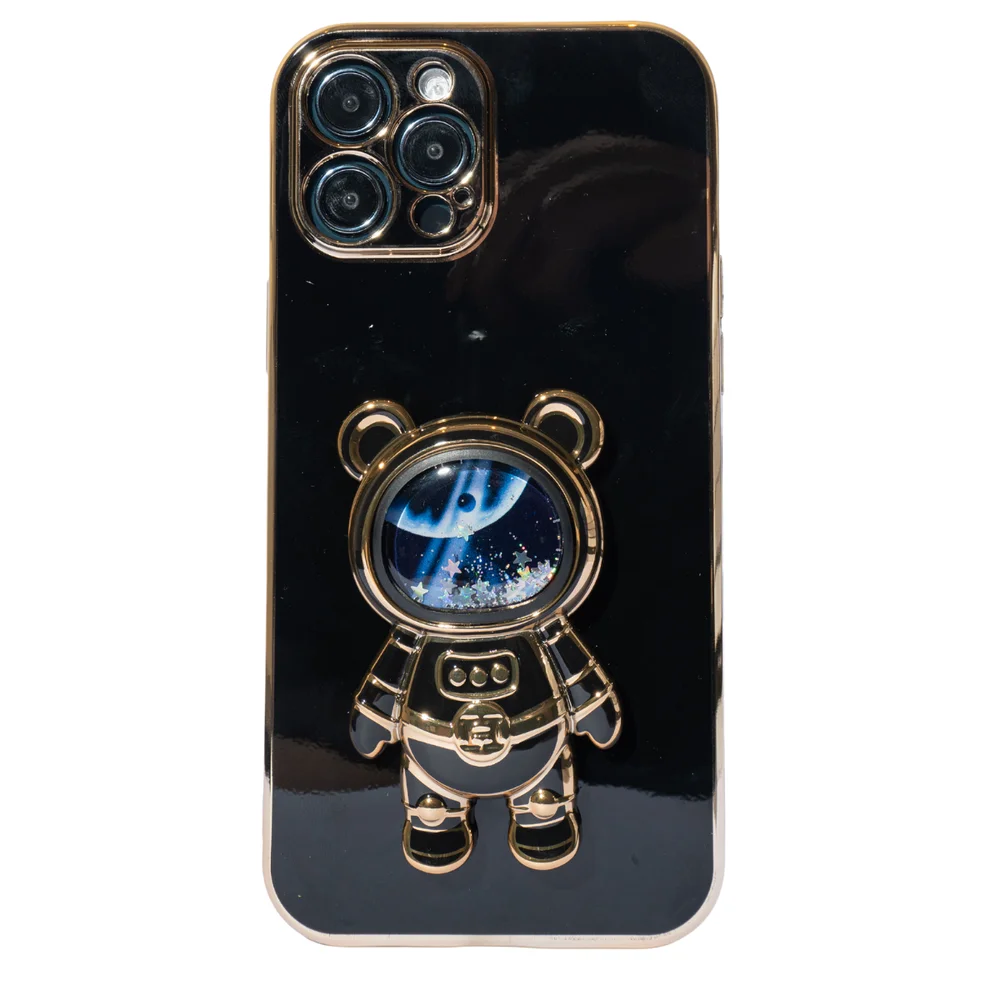 Imagem 1 de 3 do produto Capa Com Suporte De Astronauta Galvanizado Compatível Com Iphone Modelo:15 Promax;cor:preto.