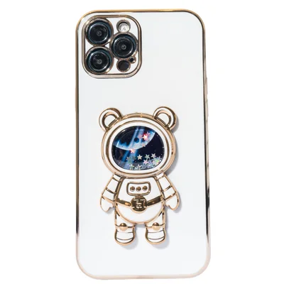 Capa Com Suporte De Astronauta Galvanizado Compatível Com Iphone Modelo:14 Plus;cor:branco.