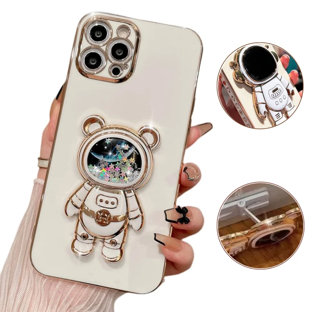 Imagem 2 de 3 do produto Capa Com Suporte De Astronauta Galvanizado Compatível Com Iphone Modelo:15;cor:roxo.