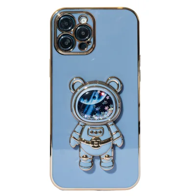 Capa Com Suporte De Astronauta Galvanizado Compatível Com Iphone Modelo:14 Pro;cor:azul.