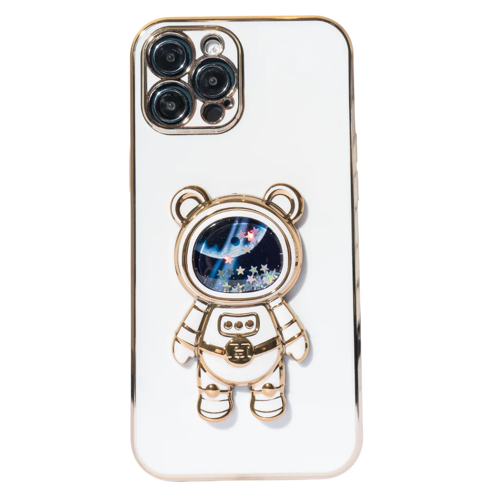 Imagem 1 de 3 do produto Capa Com Suporte De Astronauta Galvanizado Compatível Com Iphone Modelo:13 Pro;cor:branco.