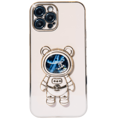 Capa Com Suporte De Astronauta Galvanizado Compatível Com Iphone Modelo:14 Pro;cor:dourado