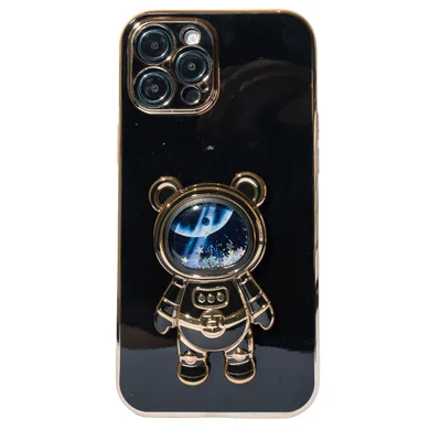 Capa Com Suporte De Astronauta Galvanizado Compatível Com Iphone Modelo:14 Pro;cor:preto.