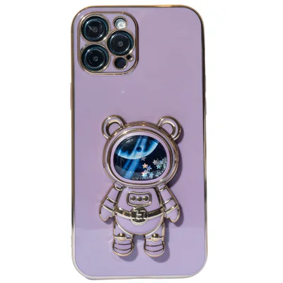 Capa Com Suporte De Astronauta Galvanizado Compatível Com Iphone Modelo:14 Max;cor:preto.