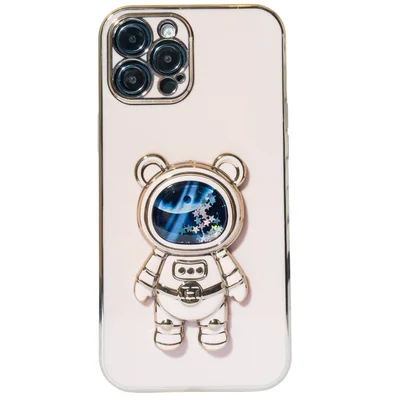 Capa Com Suporte De Astronauta Galvanizado Compatível Com Iphone Modelo:15 Pro;cor:dourado.