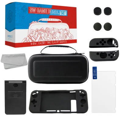Kit Proteção Nintendo Switch 10 Em 1 Case Capa Película Grips Preto