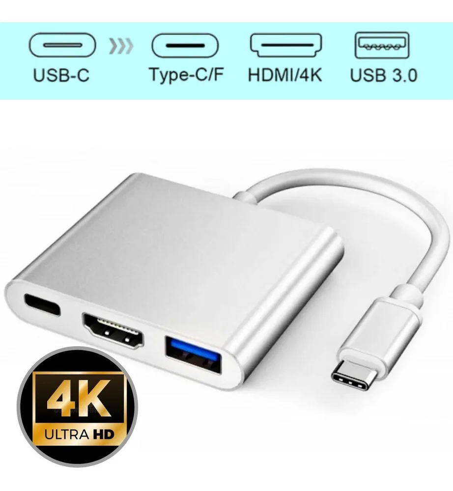 Imagem 1 de 5 do produto Adaptador Vídeo Tipo-c Para HDMI Usb 3.0 4k Alta Qualidade.