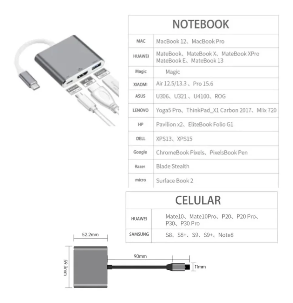 Imagem 4 de 5 do produto Adaptador Vídeo Tipo-c Para HDMI Usb 3.0 4k Alta Qualidade.