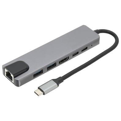 Adaptador Usb Tipo C 6x1 Para HDMI 4k, Rj45, Usb 3.0 E Pd