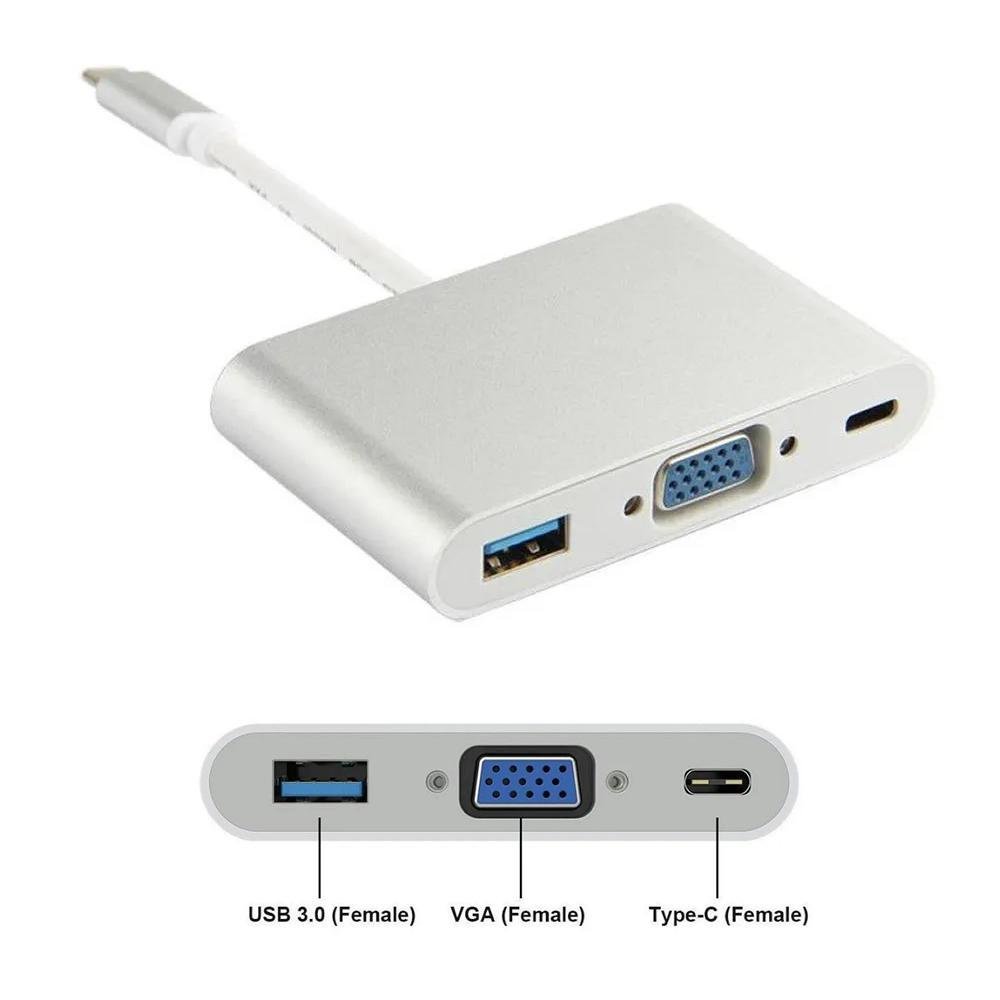 Imagem 2 de 3 do produto Adaptador Usb Tipo C 3x1 Para Vga, Usb 3.0 E Tipo C